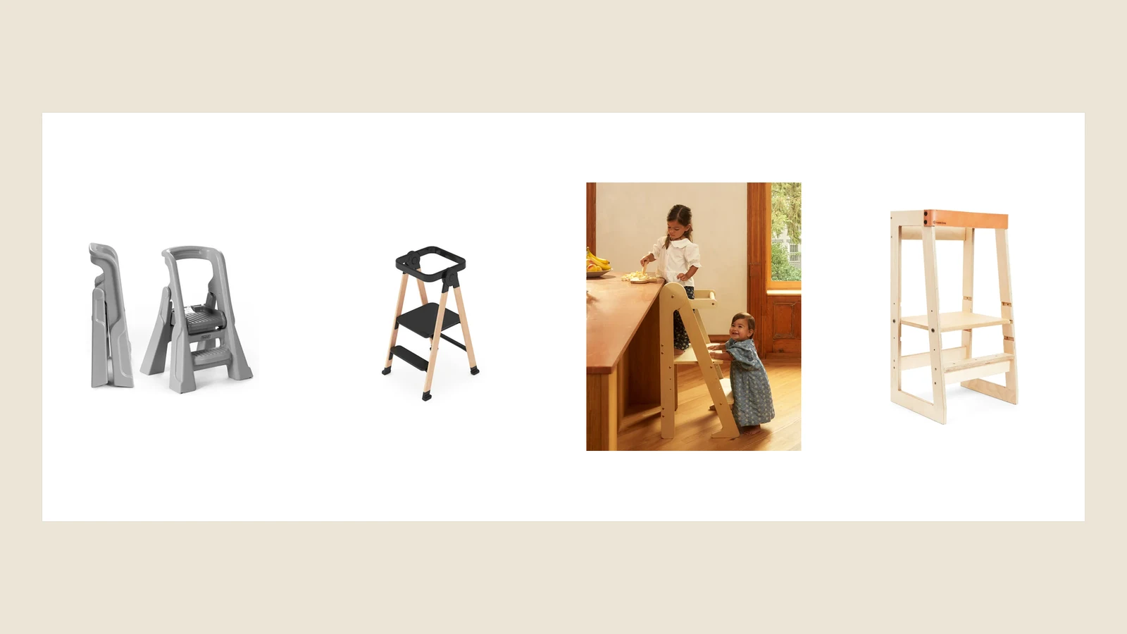 Official product images of four toddler towers spanning lower and higher current prices