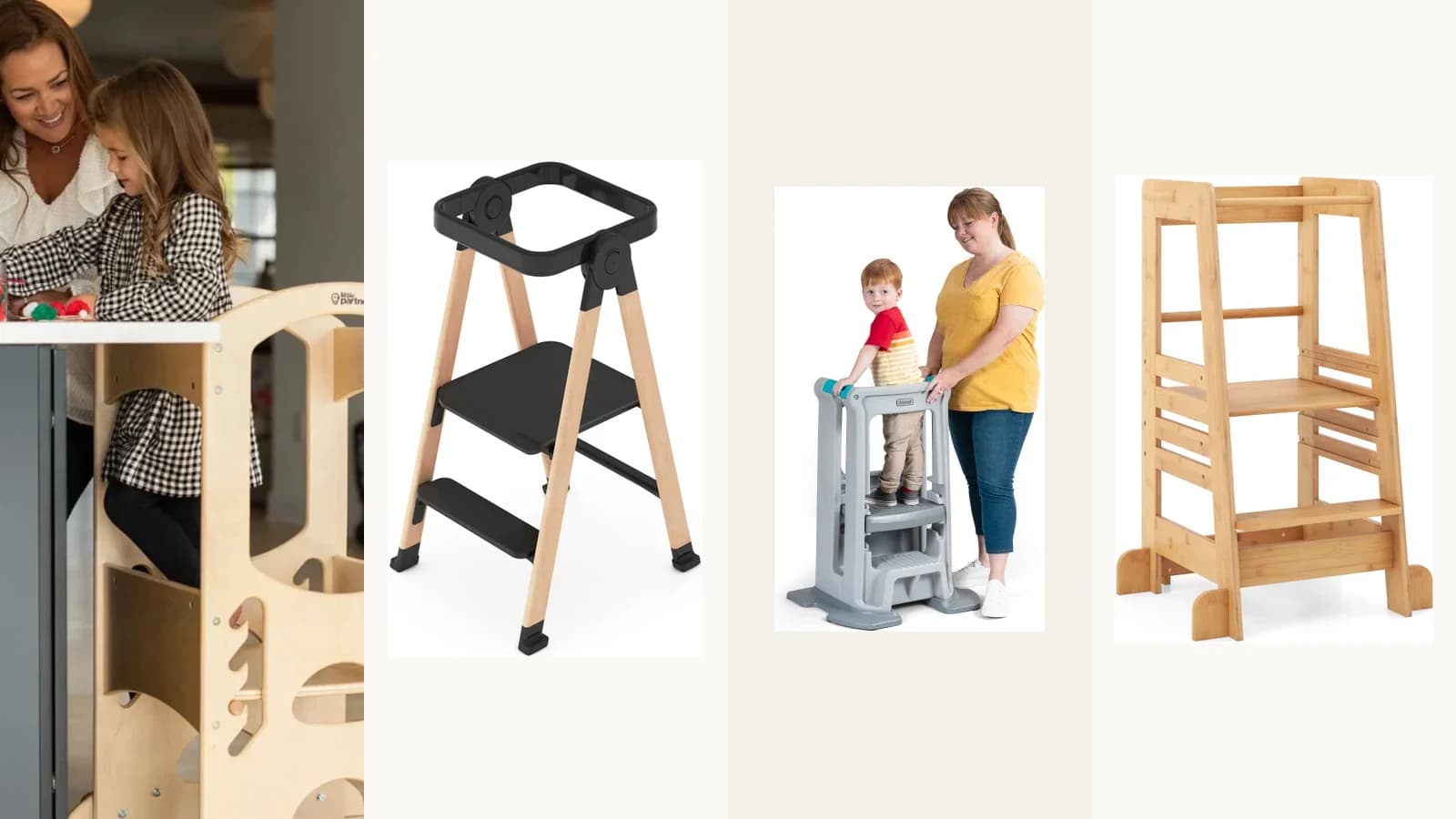 Official product images of products sold as a Learning Tower, Kitchen Helper, Toddler Tower Adjustable Stool, and Kids Kitchen Step Stool