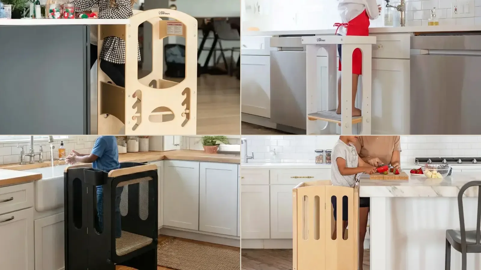 Official product images of four Little Partners Learning Tower models arranged in a comparison grid